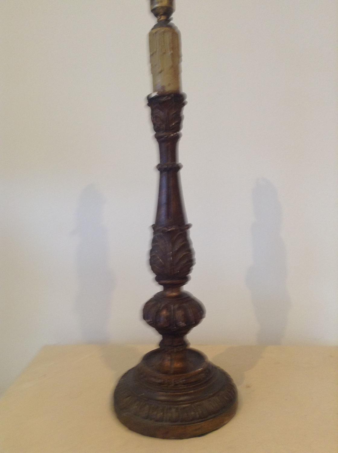 Carved Edwardian candlestick lamp