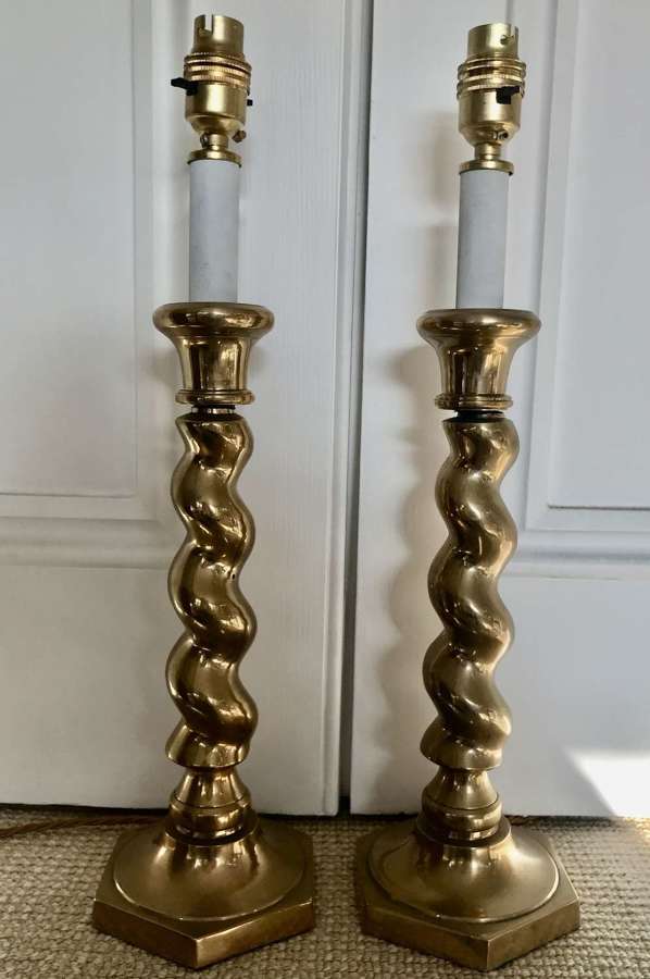 Twisted brass candlestick lamps (Reserved)