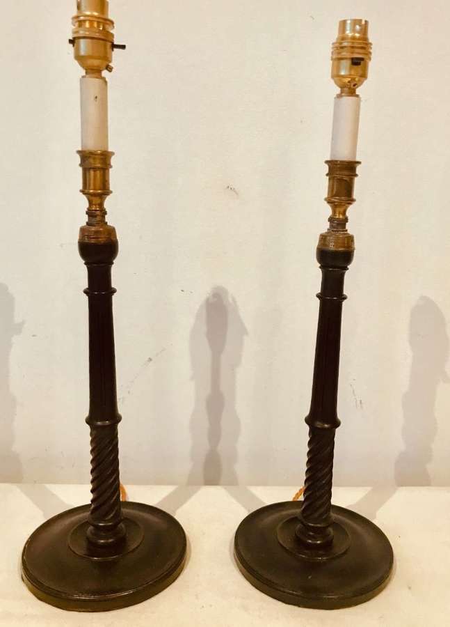 Pr late 19th century Mahogany candlesticks