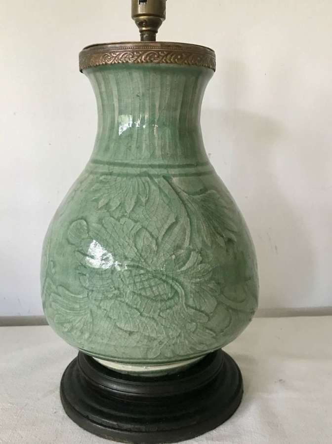 19th century Chinese celadon lamp