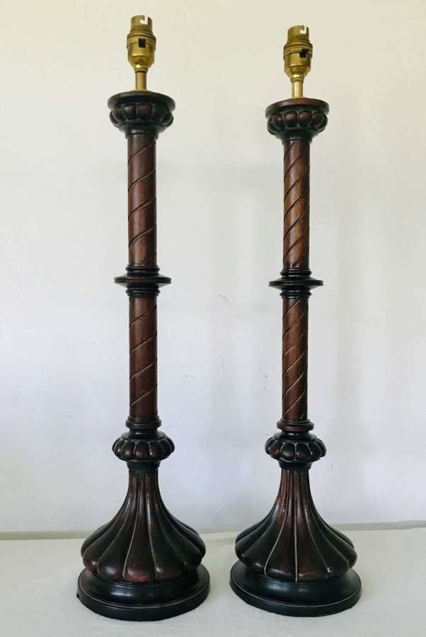 Pair tall mahogany columns