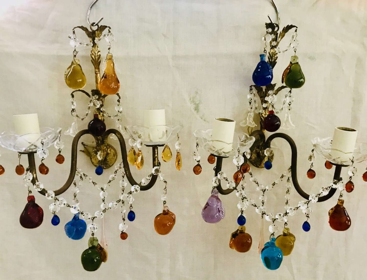 Murano glass wall sconces with fruit