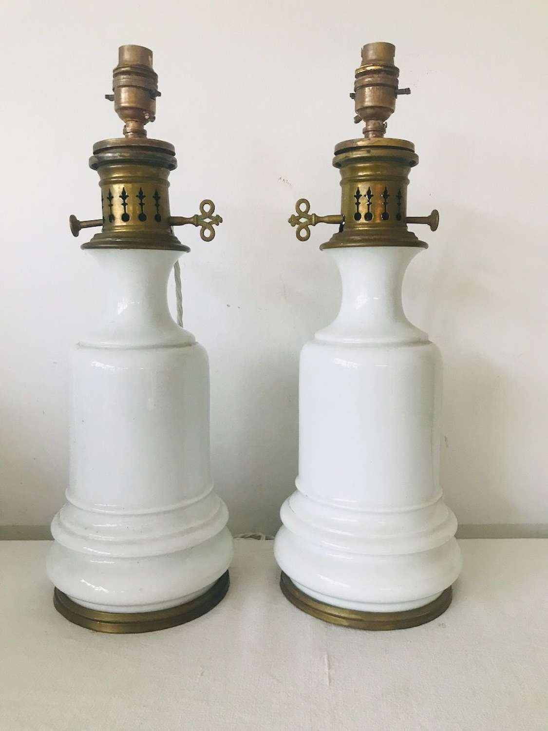 Pr 19th century white porcelain oil lamps