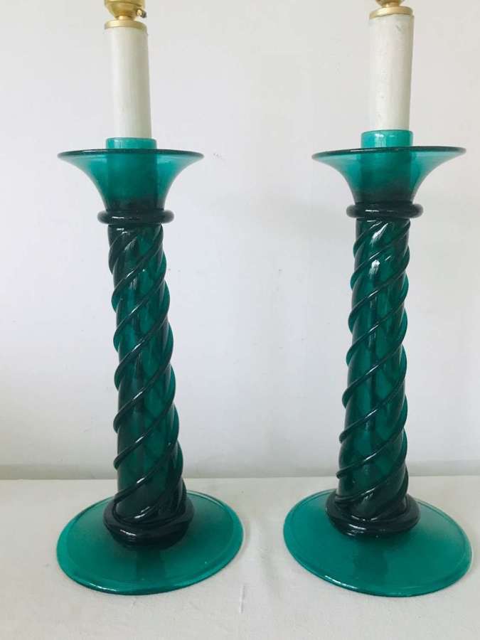 Emerald green glass pair SOLD