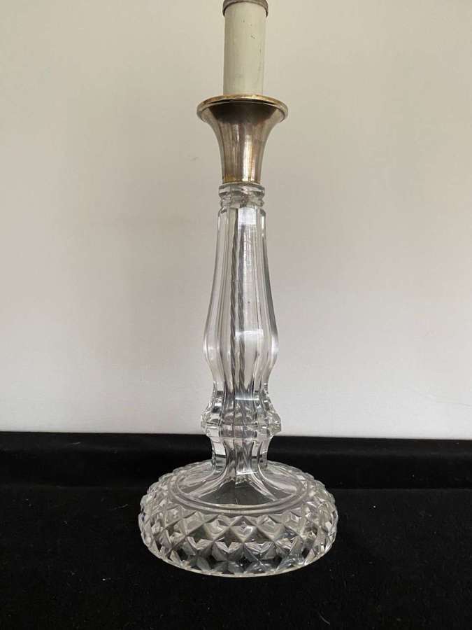 Glass candlestick with silver top